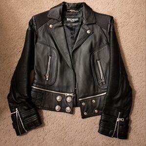 Balmain Embossed Convertable Leather Jacket